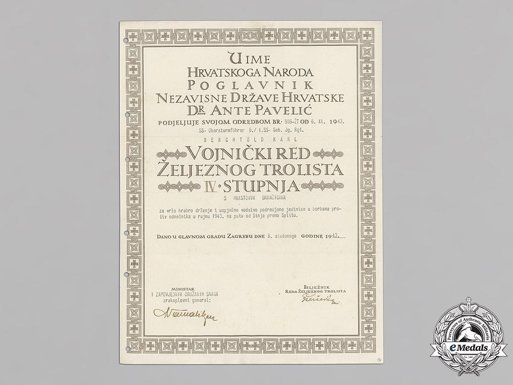 croatia._a_military_order_of_trefoil_award_doc._to_ss-_obersturmbannführer_karl_berchtold_c18-018472