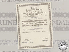 Croatia. A Document For The Award Of The King Zvonimir Order, To An Italian Officer