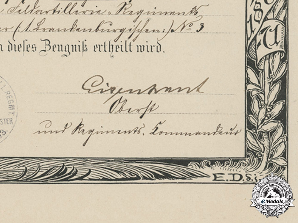 germany,_imperial._an_emperor_wilhelm_centenary_medal_document_to_gunner_reinhold_sprechert,_field_artillery,1897_c18-020450