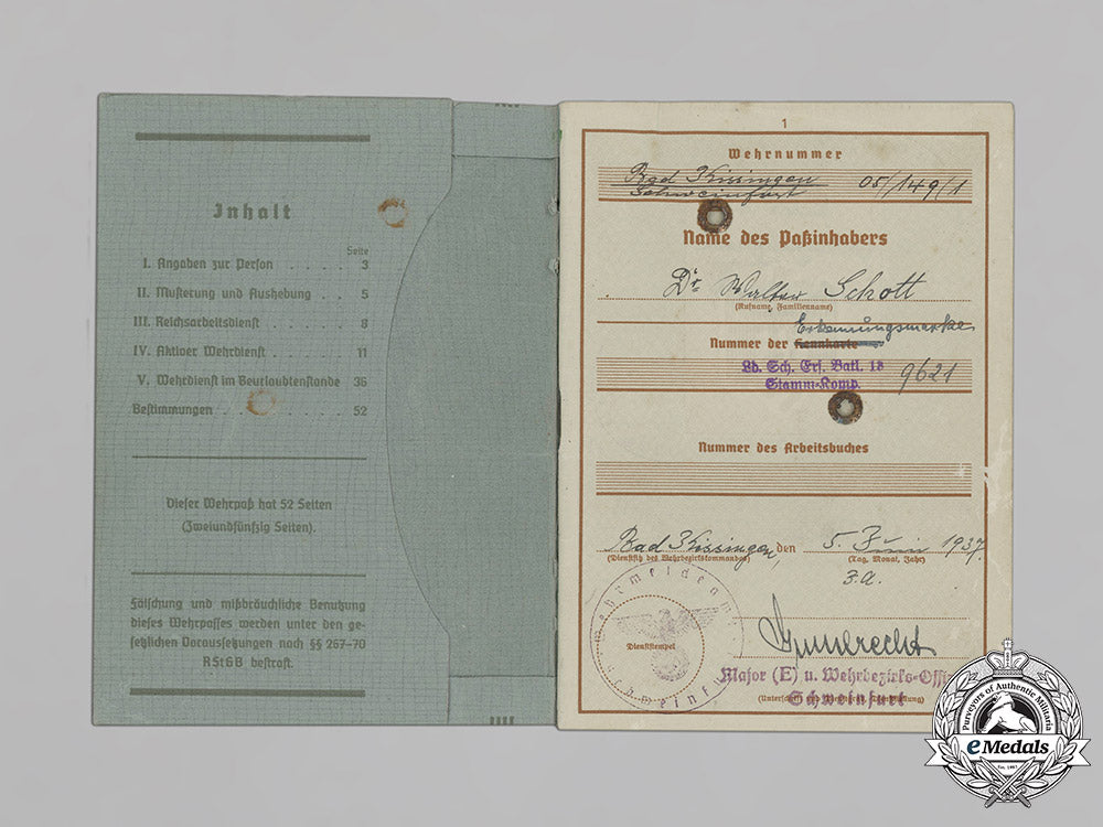 germany,_heer._a_wehrpaß_and_health_book_to_gefreiter_dr._walter_schott,_discharged_due_to_abnormal_mental_condition_c18-021035