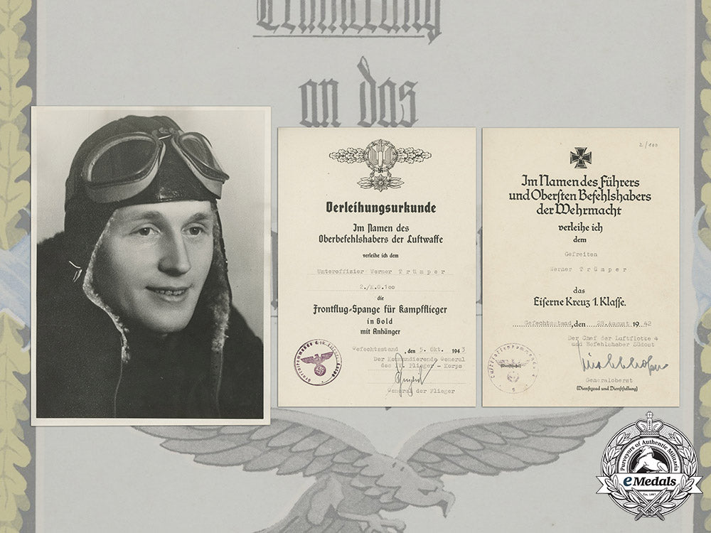 germany,_luftwaffe._the_award_certificates_of_pilot/_observer_unteroffizier_werner_trümper,_mia(_front_flying_clasp_in_gold_with_pendant)_c18-021125