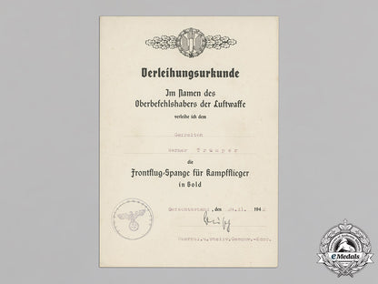 germany,_luftwaffe._the_award_certificates_of_pilot/_observer_unteroffizier_werner_trümper,_mia(_front_flying_clasp_in_gold_with_pendant)_c18-021128