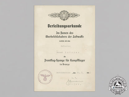 germany,_luftwaffe._the_award_certificates_of_pilot/_observer_unteroffizier_werner_trümper,_mia(_front_flying_clasp_in_gold_with_pendant)_c18-021129