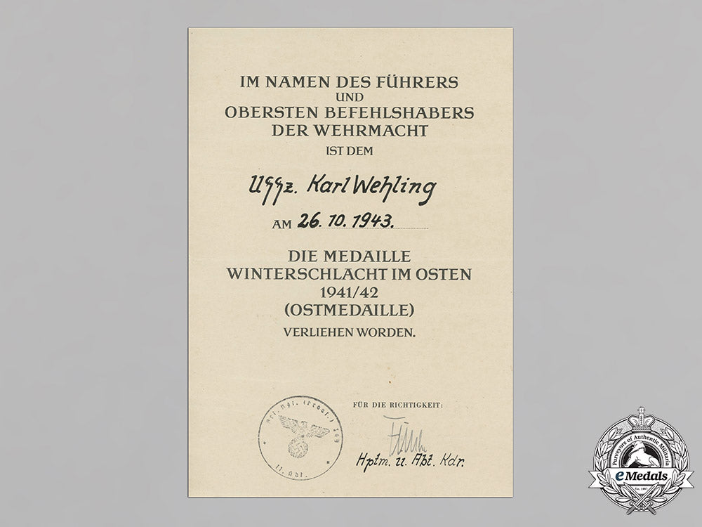 germany,_heer/_rad._award_documents&_emsland_cuff_title_to_obergefreiter_karl_wehling,1938-1943_c18-021251