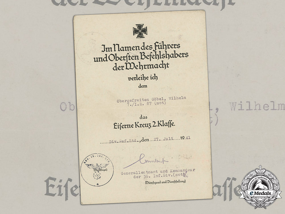 germany,_heer._an_iron_cross_ii_class_award_document_to_infantry_obergefreiter_wilhelm_göbel,1941_c18-021261