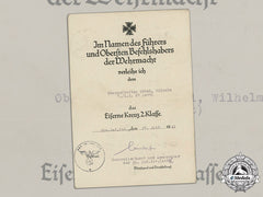 Germany, Heer. An Iron Cross Ii Class Award Document To Infantry Obergefreiter Wilhelm Göbel, 1941