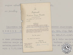 Croatia. A Preliminary Award Document (Vorschlag), To Oberstleutnant Josef Remold, Signed By A. Pavelić