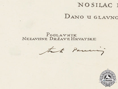 croatia._an_award_document_of_the_king_zvonimir_order,_grand_cross,_to_a_german_general_gerhard_hoffmann_c18-032629