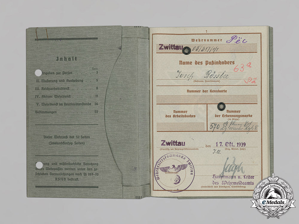 germany,_luftwaffe/_ss._a_wehrpaß_to_luftwaffe_signals_obergefreiter,_later_ss-_totenkopf_guard_in_kzs_mittelbau_and_sachsenhausen_c18-034253