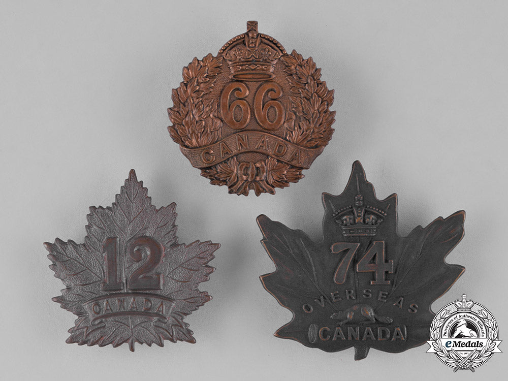 canada._three_infantry_battalion_cap_badges,_c.1915_c18-040084