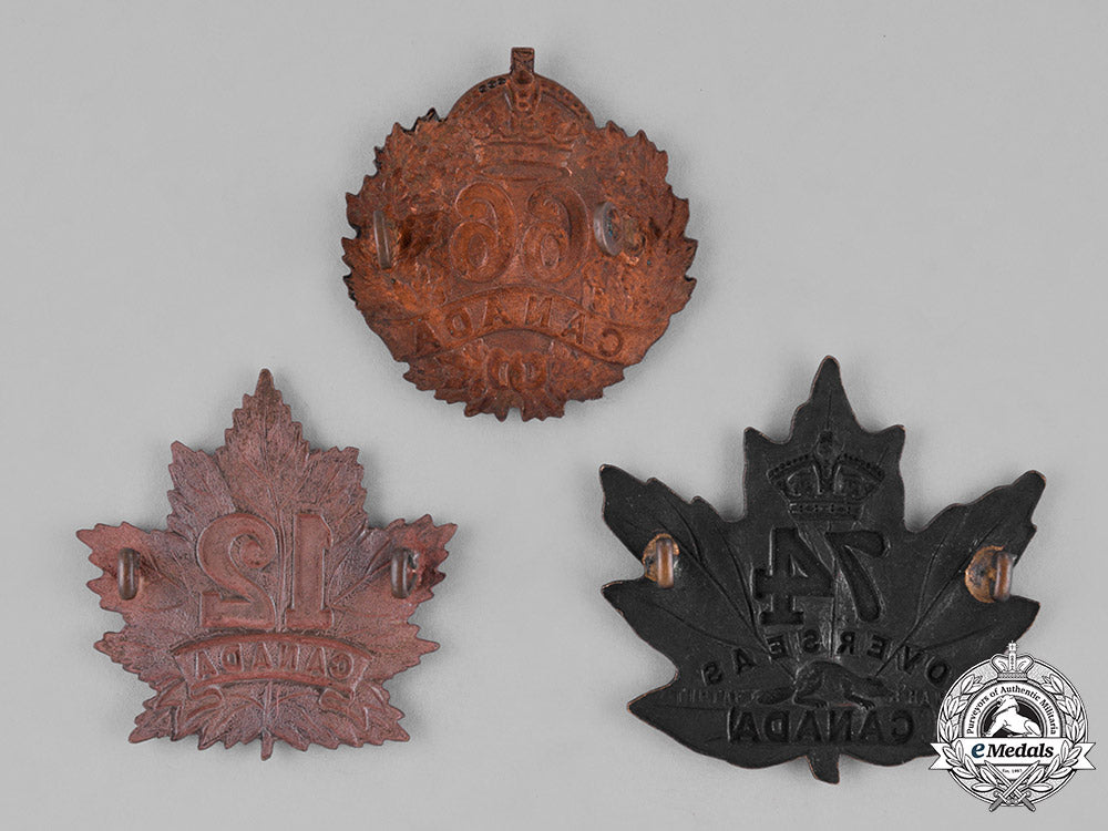 canada._three_infantry_battalion_cap_badges,_c.1915_c18-040085