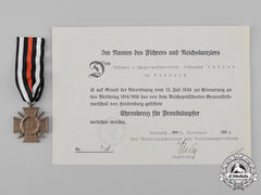Germany, Imperial. An Honour Cross And Award Document To Johannes Ohlert