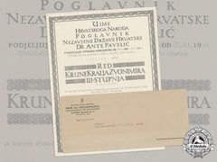 Croatia. A Formal Croatian Document For The Award Of The King Zvonimir Order, Iii Lass With Swords