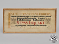 Germany, Nsdap. A Framed Congratulatory Document To Seyß-Inquart 1941