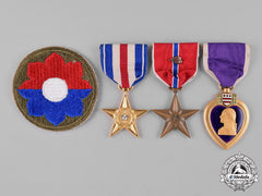 United States. A Silver & Bronze Star, Purple Heart Group, 9Th Infantry Division, United States Army, 1945