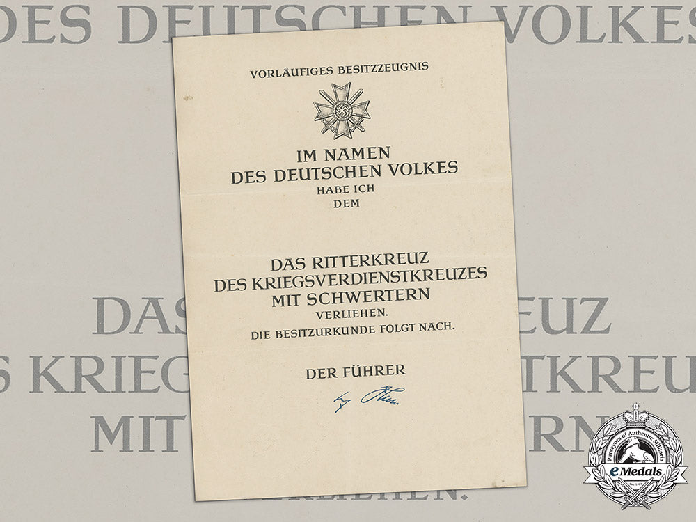germany,_wehrmacht._a_very_scarce_unissued_award_document_for_a_knight’s_cross_of_the_war_merit_cross_with_swords_c18-044185
