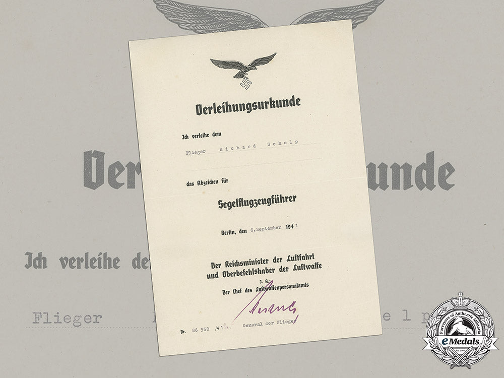 germany,_luftwaffe._a_rare_glider_pilot_badge_award_document_to_flieger_richard_schelp,_c.1941_c18-048779