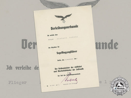 germany,_luftwaffe._a_rare_glider_pilot_badge_award_document_to_flieger_richard_schelp,_c.1941_c18-048779