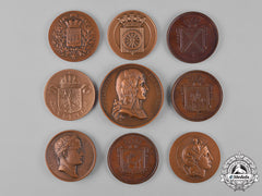 Europe. A Lot Of Nine Bronze Commemorative Table Medals, C.1950