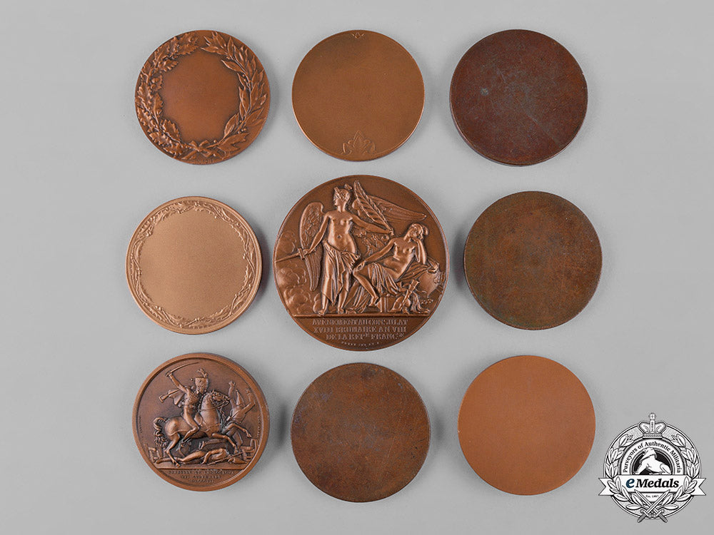 europe._a_lot_of_nine_bronze_commemorative_table_medals,_c.1950_c18-049653