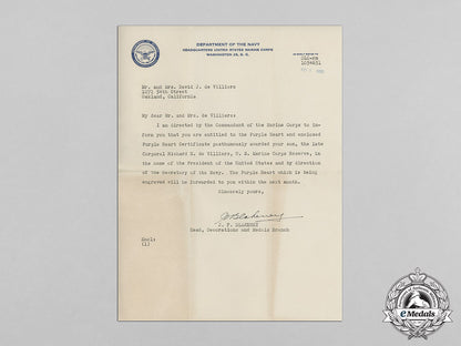 united_states._a_korean_war_purple_heart,_to_corporal_de_villiers,_dow_on_the_outskirts_of_seoul,1950_c18-2077