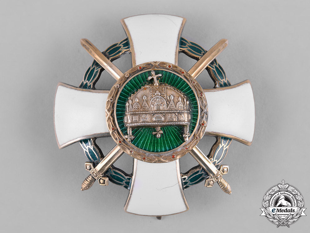 hungary._an_order_of_the_holy_crown,_officer_cross_with_swords&_war_decoration,_c.1943_c19-0829_1_1