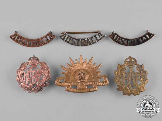 australia,_new_zealand,_united_kingdom._a_lot_of_six_cap_badges_and_shoulder_titles_c19-2507