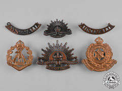 Australia. A Lot Of Six Cap Badges And Shoulder Titles