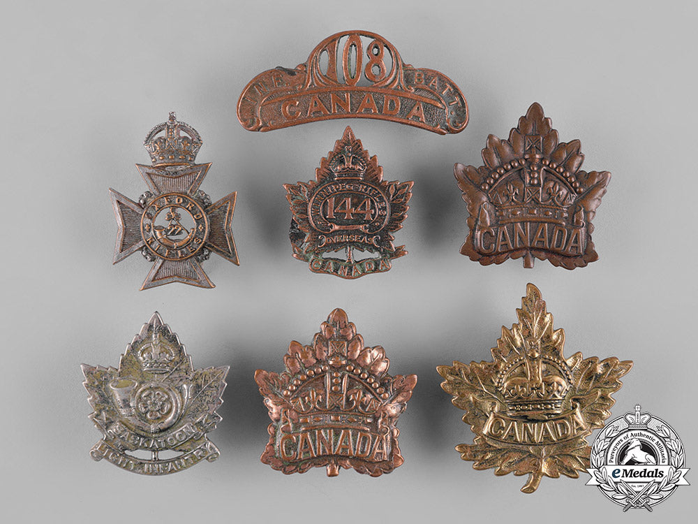 canada,_united_kingdom._a_lot_of_seven_first_war_cap_badges_c19-4164