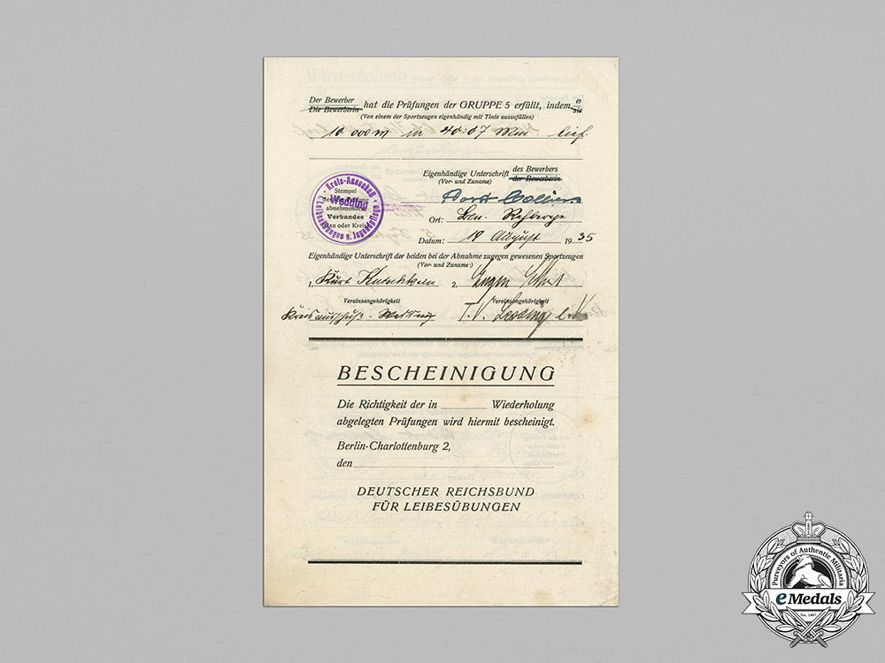 germany,_wehrmacht._an_award_document_for_a_silver_grade_sports_badge,1935_c19-868