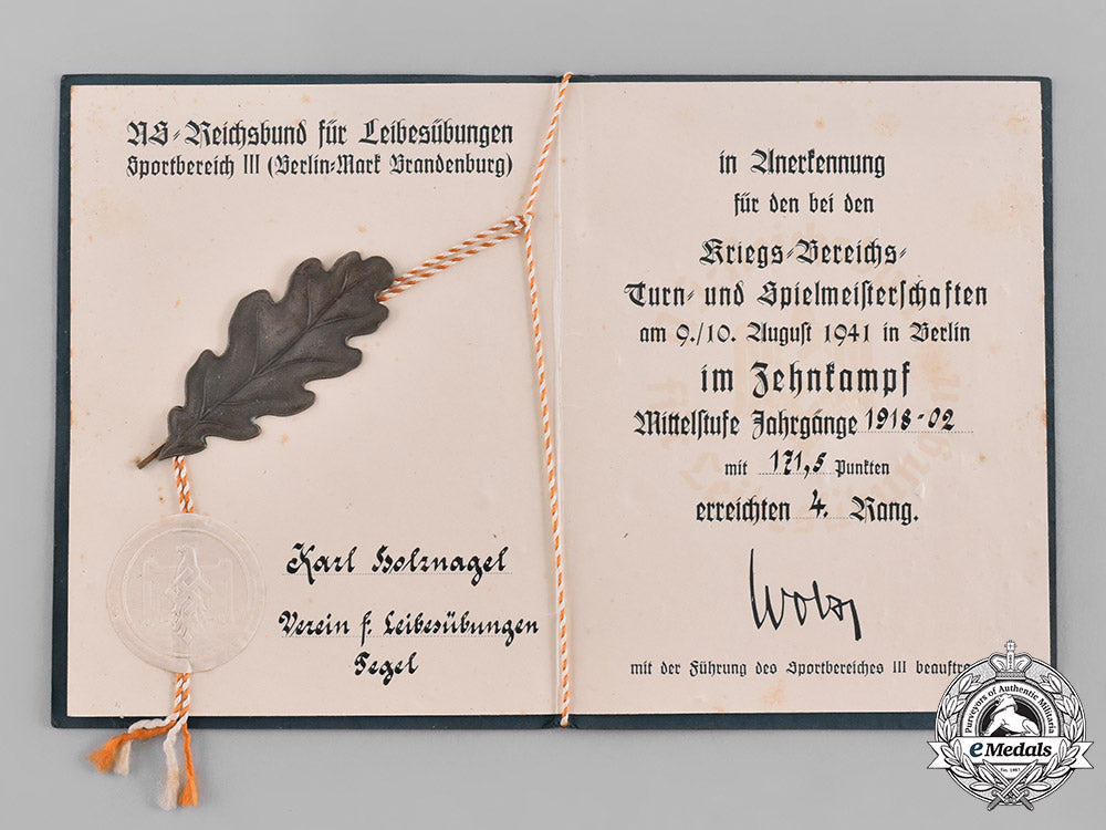 germany,_wehrmacht._a_sports_award_document_for4_th_place_in_decathlon,1941_c19-954