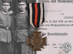 Germany, Imperial. An Honour Cross Of The World War 1914/1918 To Otto Schmidt