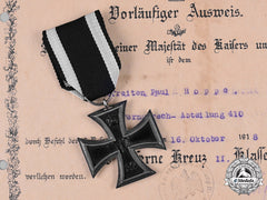 Germany, Imperial. A 1914 Iron Cross Ii Class With Award Document To Gefreiten Paul Hoppe