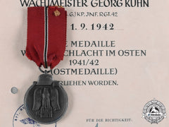 Germany, Third Reich. An Eastern Front Medal With Certificate To Sergeant Georg Kuhn, C. 1942