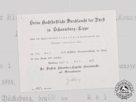 germany,_imperial._a_schaumburg-_lippe1914_cross_for_war_merit_document_to_major_winkelmann_c20092m182_2245-copy