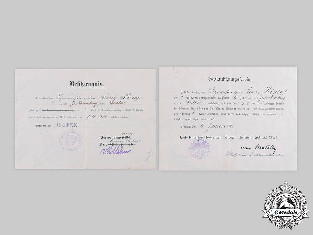 germany,_imperial._two_long_service_award_certificates_to_vizewachtmeister_franz_könig_c20098_emd4548_1