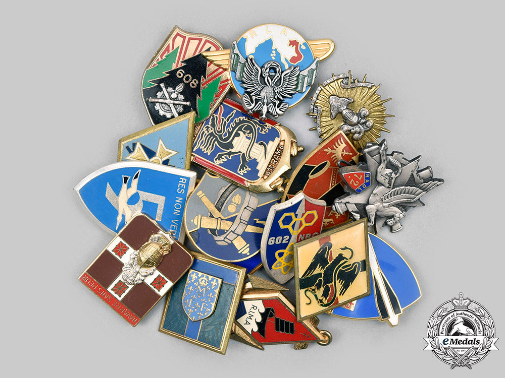 france,_v_republic._lot_of_sixteen_regimental_badges_c20149_mnc3699