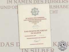 A German Cross In Silver Award Document To Oberstleutnant Ludwig Fischer