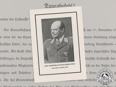 A 1941 Luftwaffe Day-Order On Occasion Of The Death Of First War Ace Ernst Udet