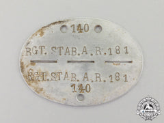 Germany. A Regimental Staff Artillery Regiment Identification Tag
