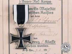 Germany, Imperial. A 1914 Iron Cross Ii Class With Document To Corporal Wilhelm Schweers