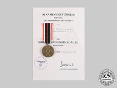 Germany, Third Reich. A 1939 War Merit Medal With Award Document To Administrative Auxiliary Josefa Decken, C. 1944