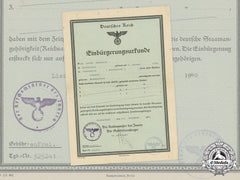 Germany, Third Reich. A Naturalisation Certificate To Artur And Rosalie Heuchert From Bukovina, 1940