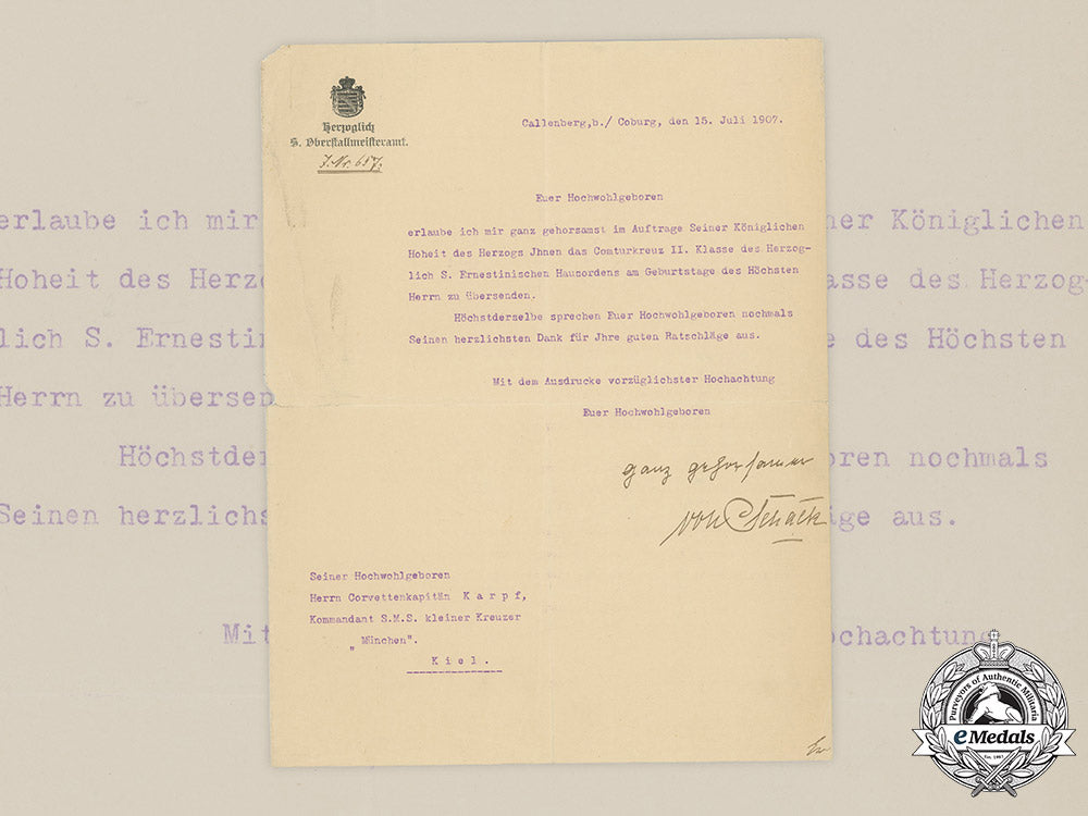 germany,_imperial._a_saxon-_ernestine_commander’s_cross_ii_class_document_to_corvette_captain(_later_rear_admiral)_karpf,1907_c2020_075emd_083_1