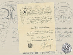 Germany, Imperial. A Prussian Military Merit Cross Award Document To Vizefeldwebel Haark 1918