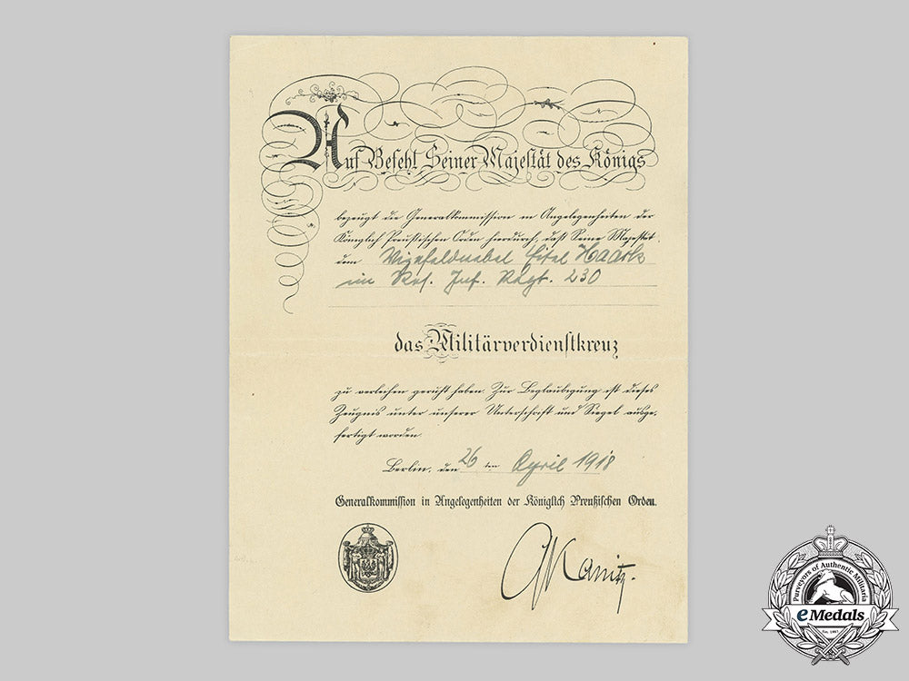 germany,_imperial._a_prussian_military_merit_cross_award_document_to_vizefeldwebel_haark1918_c2020_078emd_087