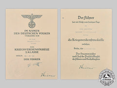 Germany, Wehrmacht. A Pair Of War Merit Decoration Award Documents