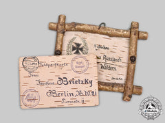 Germany, Imperial. A Field-Made Eastern Front Postcard With Trench Art Sign