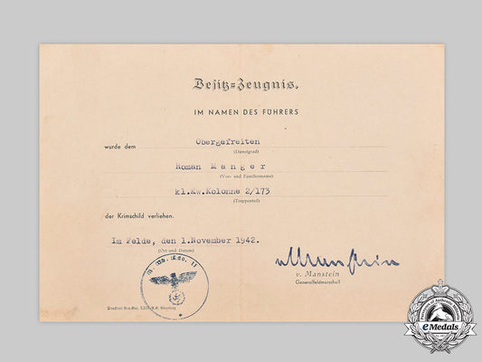 germany,_wehrmacht._a_krim_shield_award_document_to_obergefreiter_roman_manger_c2020_097_mnc1138_1_1