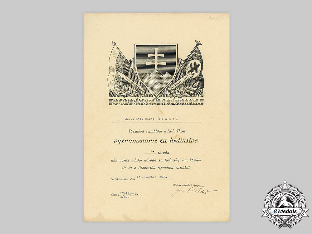 slovakia,_i_republic._a_group_of_four_awards_with_documents_attributed_to_karol_sramel_c2020_142emd_192